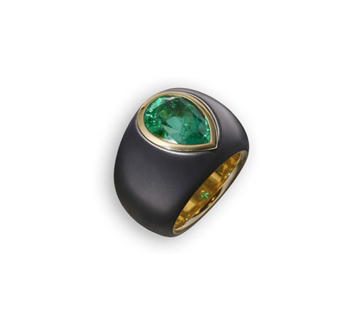 Smaragd Ring Eisen brüniert mit Gelbgold in Hamburg kaufen bei Juwelier Wilm