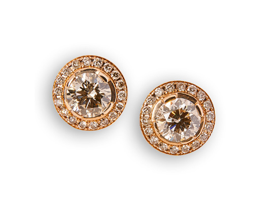 Diamant-Ohrringe Rotgold und braune Diamanten in Hamburg kaufen, bei Juwelier Wilm, Ballindamm