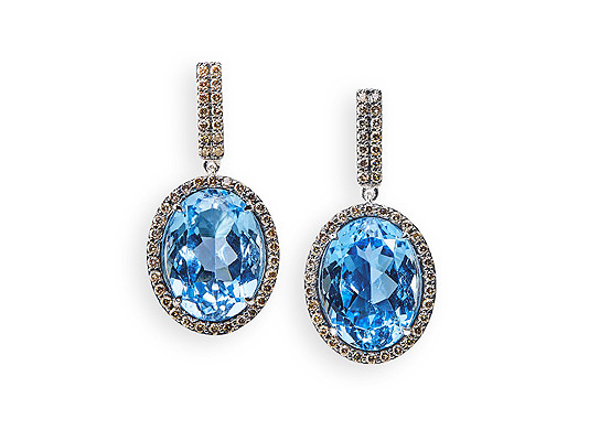 Blautopas Ohrringe mit Weißgold Diamanten in Hamburg kaufen, bei Juwelier Wilm, Ballindamm