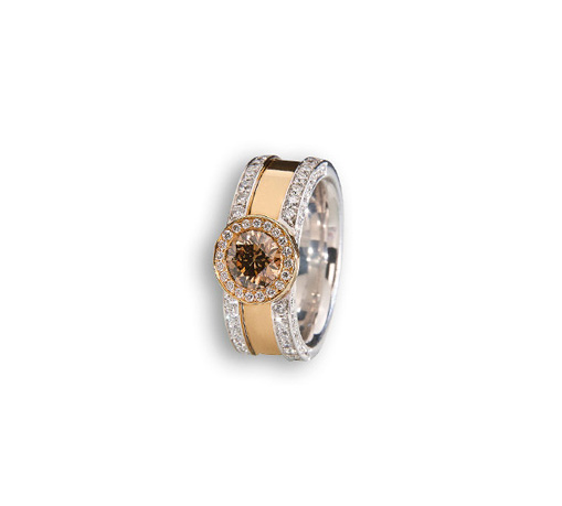 Ring Rosé- und Weißgold, orange-brauner Diamant