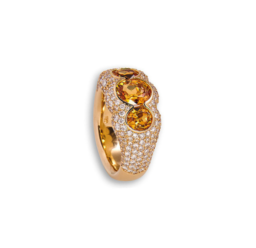 Ring Rotgold mit Mandaringranat und Diamanten